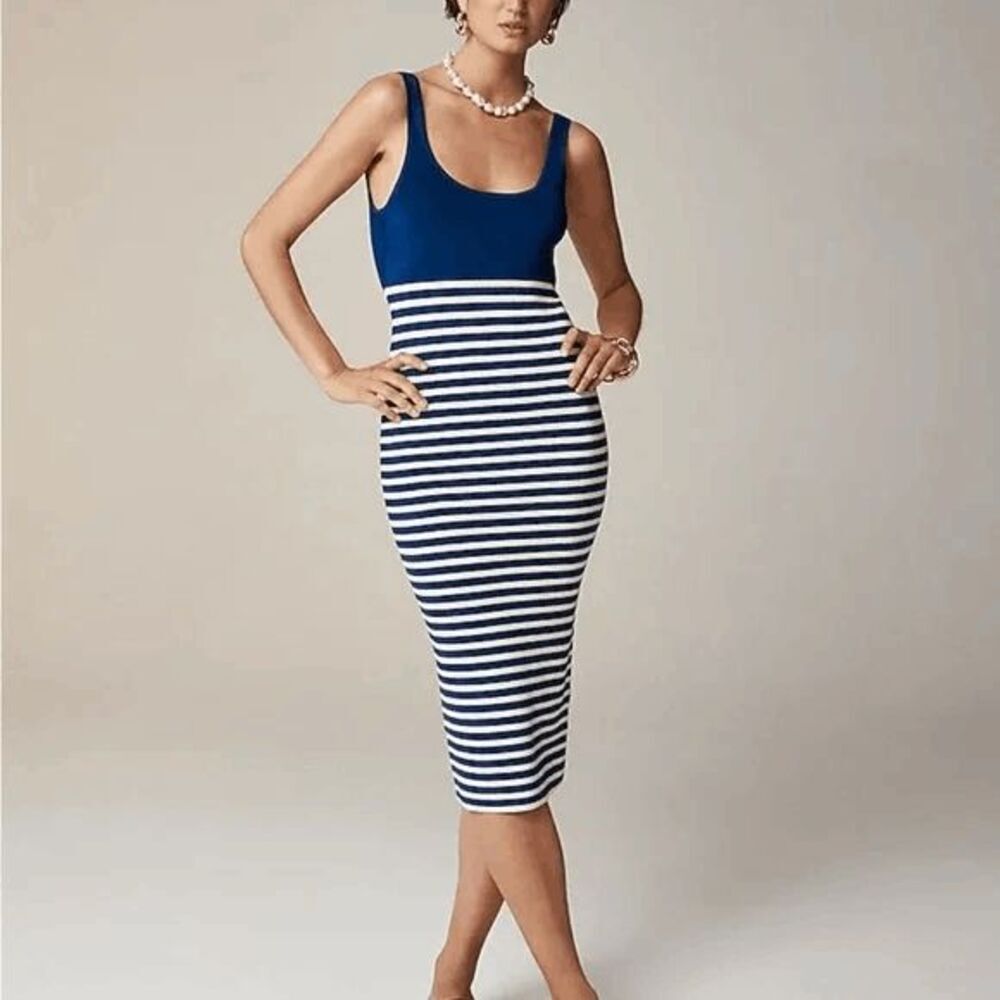 J.Crew NWT Women's Blue Cyan sweater-dress in stripe preppy coastal Size Small